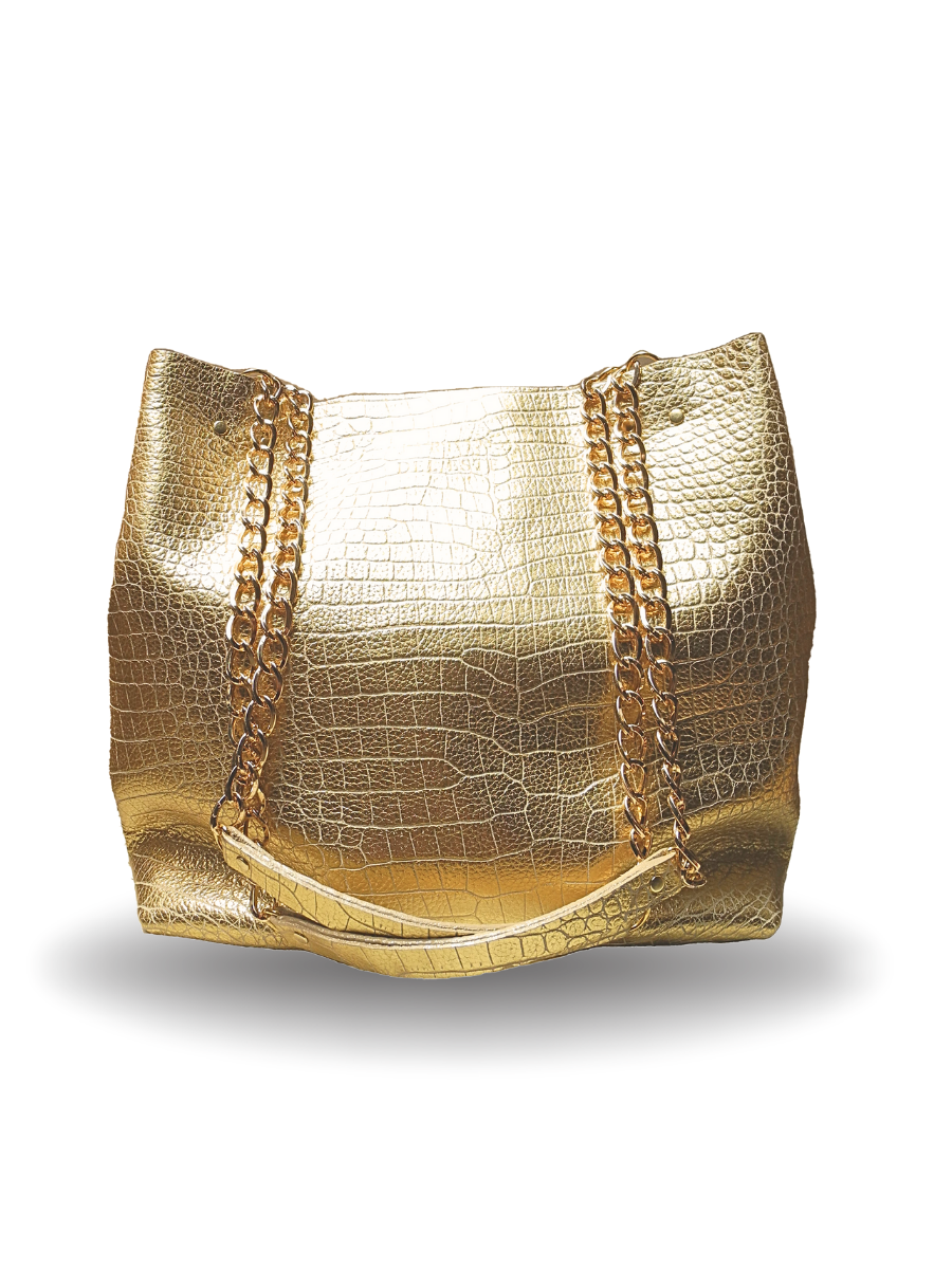 Cartera Amapola Dorado caimán Midi