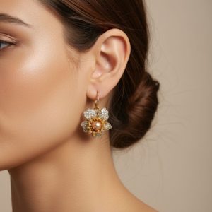 Botón de Oro Pendientes de Cuero Artesanales con Piedras Naturales
